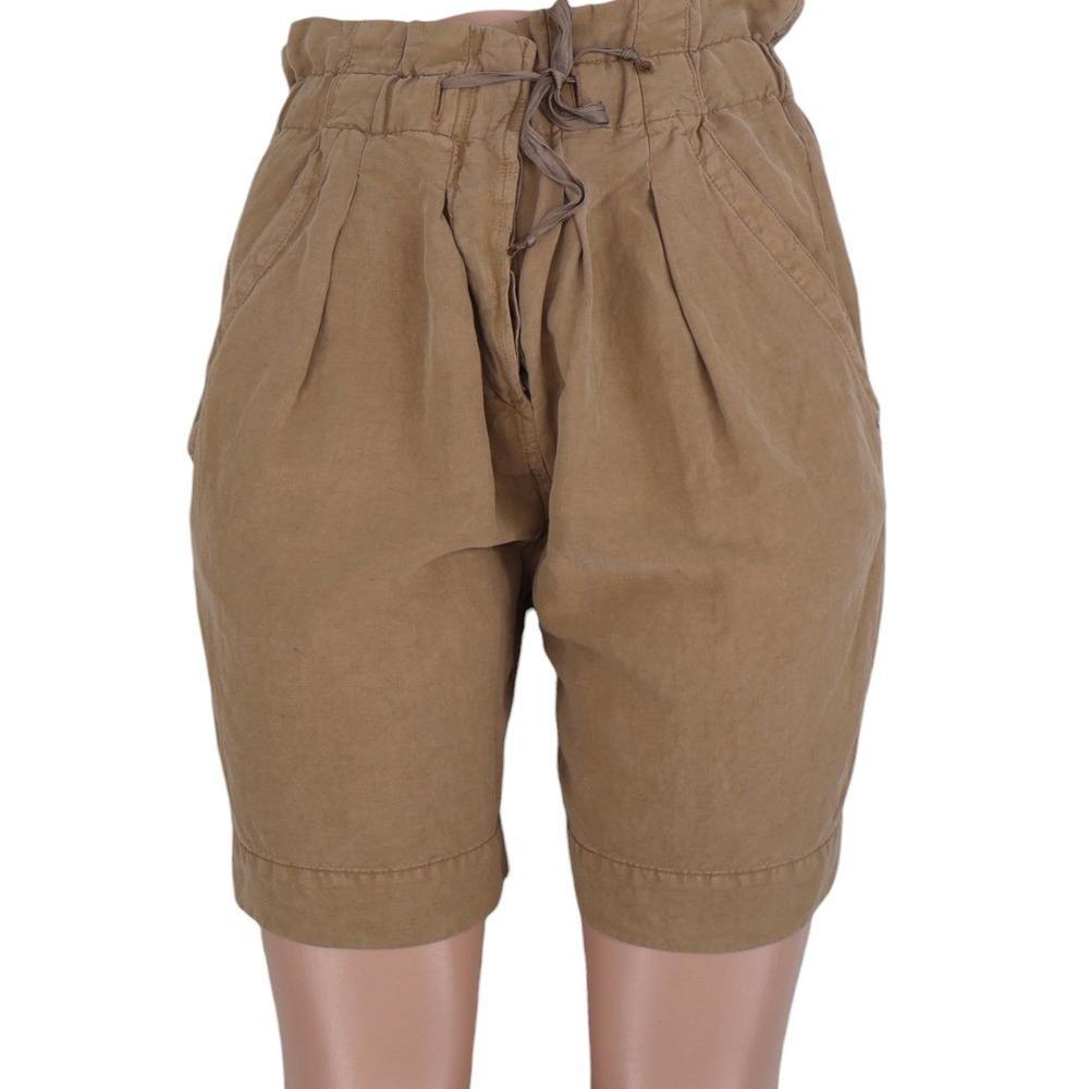 Isabel Marant Linen Silk Paperbag Shorts Khaki‎ Tan High Rise Drawstring 8